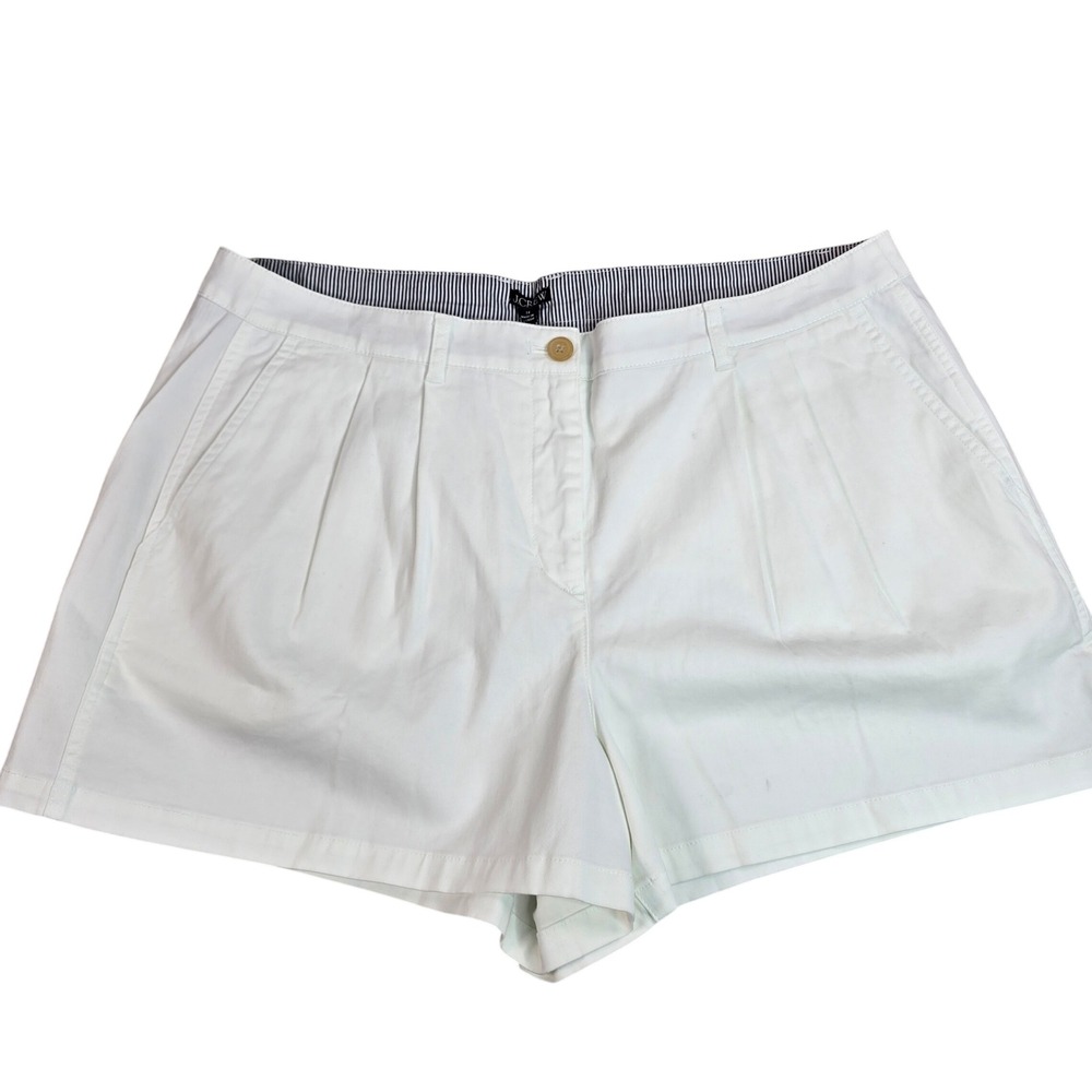 J.Crew Womens White Pleated Chino Shorts Size 16 C1579 Stretch Cotton